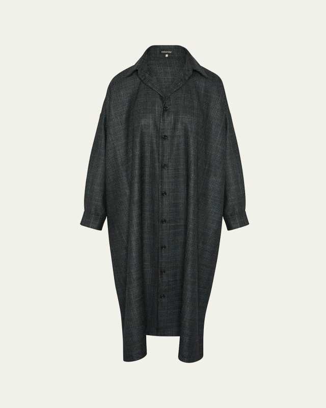 Wide A-Line Midi Shirtdress with Collar